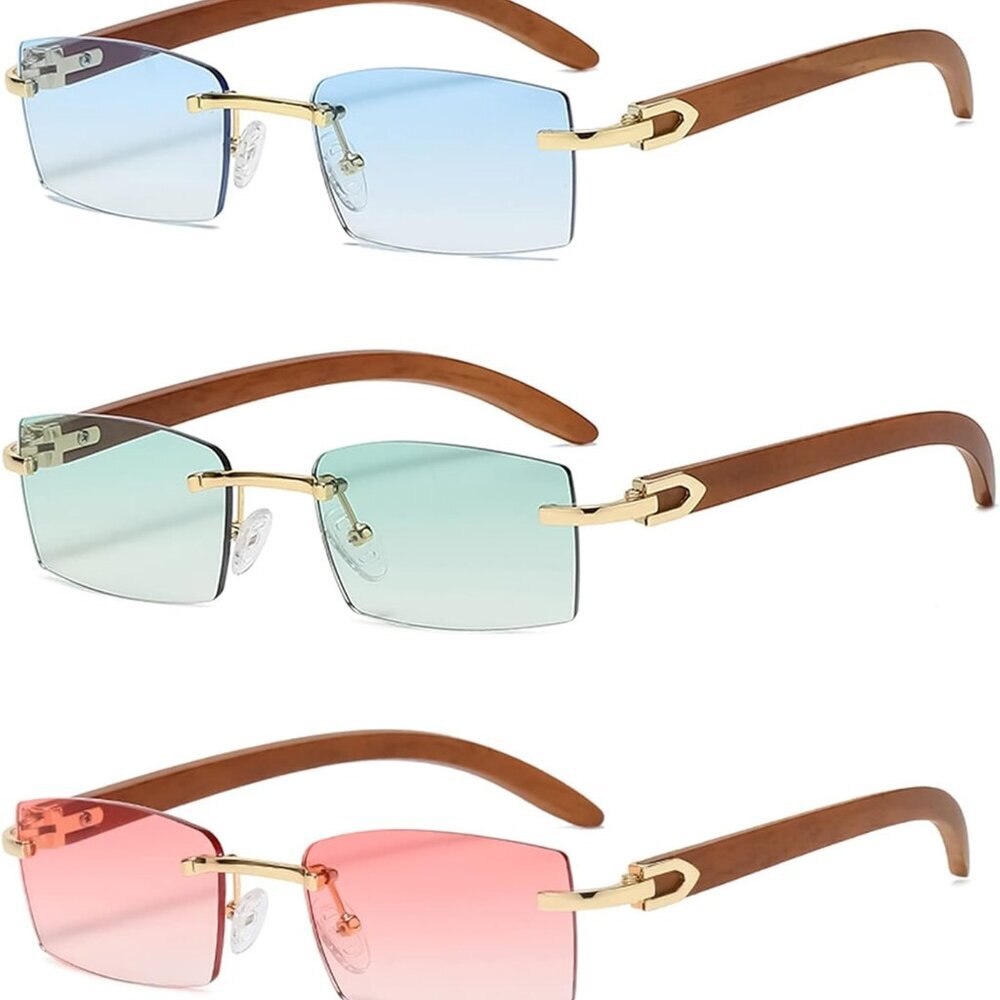 Heptagram Rectangle Fashion Rimless Sunglasses for Women Men Gangster 90s Framel
